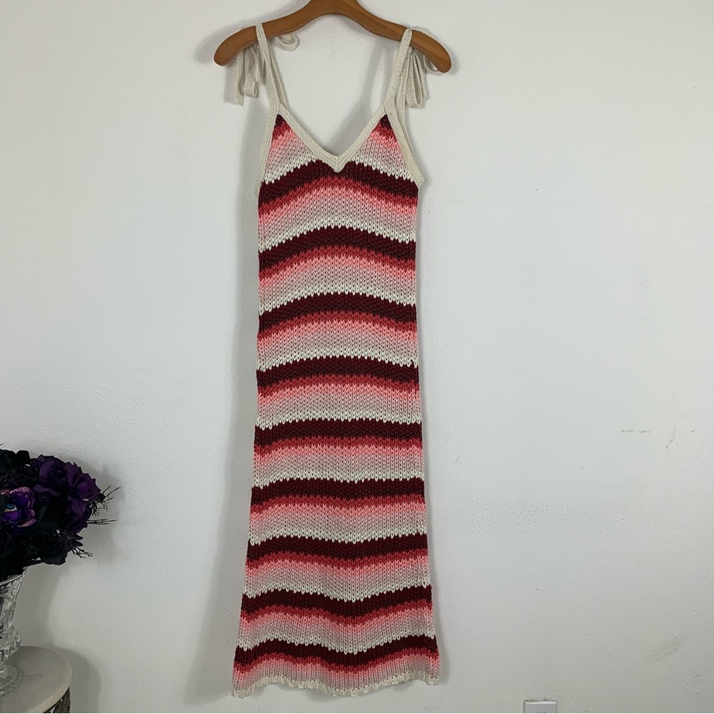 ZARA Striped Knit Midi Dress Red Pink Combo Limited Edition Sz Small - Picture 5 of 13